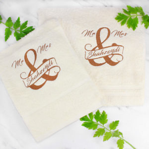 Personalised Mr & Mrs Cream Wedding Towels Gift Set