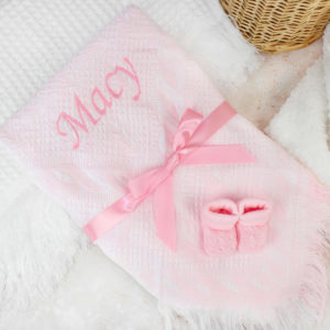 Personalised Girl's Baby Pink Shawl Blanket & Booties Set
