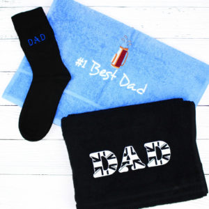 #1 Best Dad Gift Set Inc. Golf Towel, Union Jack Bath Towel & Comfort Fit Black Socks