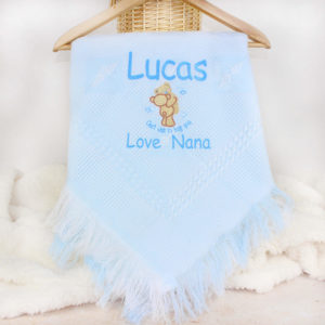 Personalised Teddy Bear Hugs Blue Baby Shawl Blanket