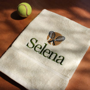 Personalised Tennis Rackets Embroidered Cream Hand Towel