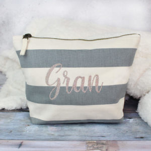 Personalised Nautical Grey Striped Accessory Wash Bag