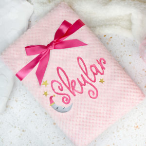 Personalised Fluffy Blanket in Pink with Moon and Stars Design
