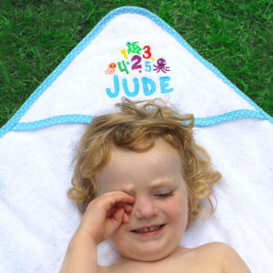Personalised White Counting Sea Creatures Baby Bath Time Hooded Towel