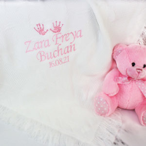 Personalised Baby Girl's White Handprint Shawl Blanket Gift