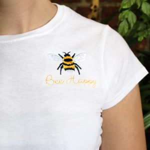 Women's Bee Happy Embroidered White T-Shirt