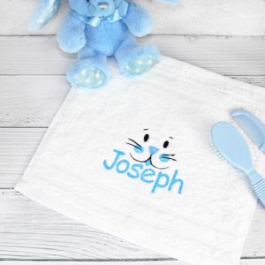 Personalised Blue Bunny Rabbit Face Cloth Flannel