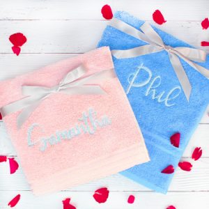 Personalised His & Hers Contrast Coloured Bath Towels Gift Set