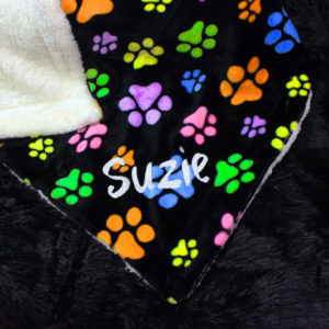 Personalised Black Rainbow Paw Fleece Pet Blanket