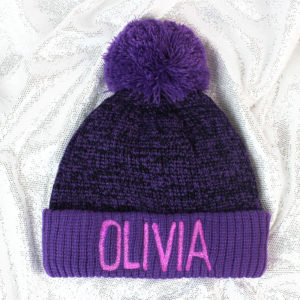 Personalised Child's Chunky Knit Purple Marl Bobble Hat