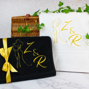 Mr & Mrs Embroidered Black & White Wedding Gift Towels