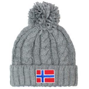 Norway Flag Grey Chunky Knit Thermal Bobble Hat