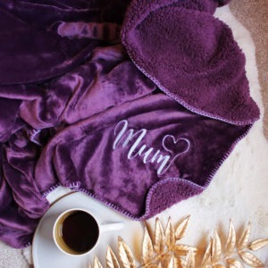 Personalised Purple Luxury Sherpa Fleece Throw Blanket