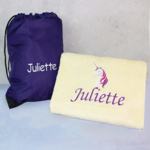 Personalised Unicorn Towel & Drawstring Gym Bag Gift Set