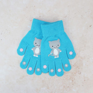Kids Bright Turquoise Kitty Gloves
