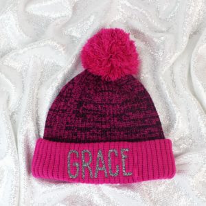 Personalised Child's Chunky Knit Pink Marl Bobble Hat