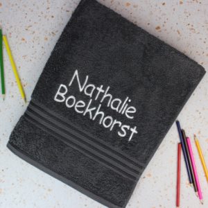 Personalised Swimming Bath Towel - Charcoal with White Embroidery