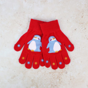 Kids Red Penguin Gloves