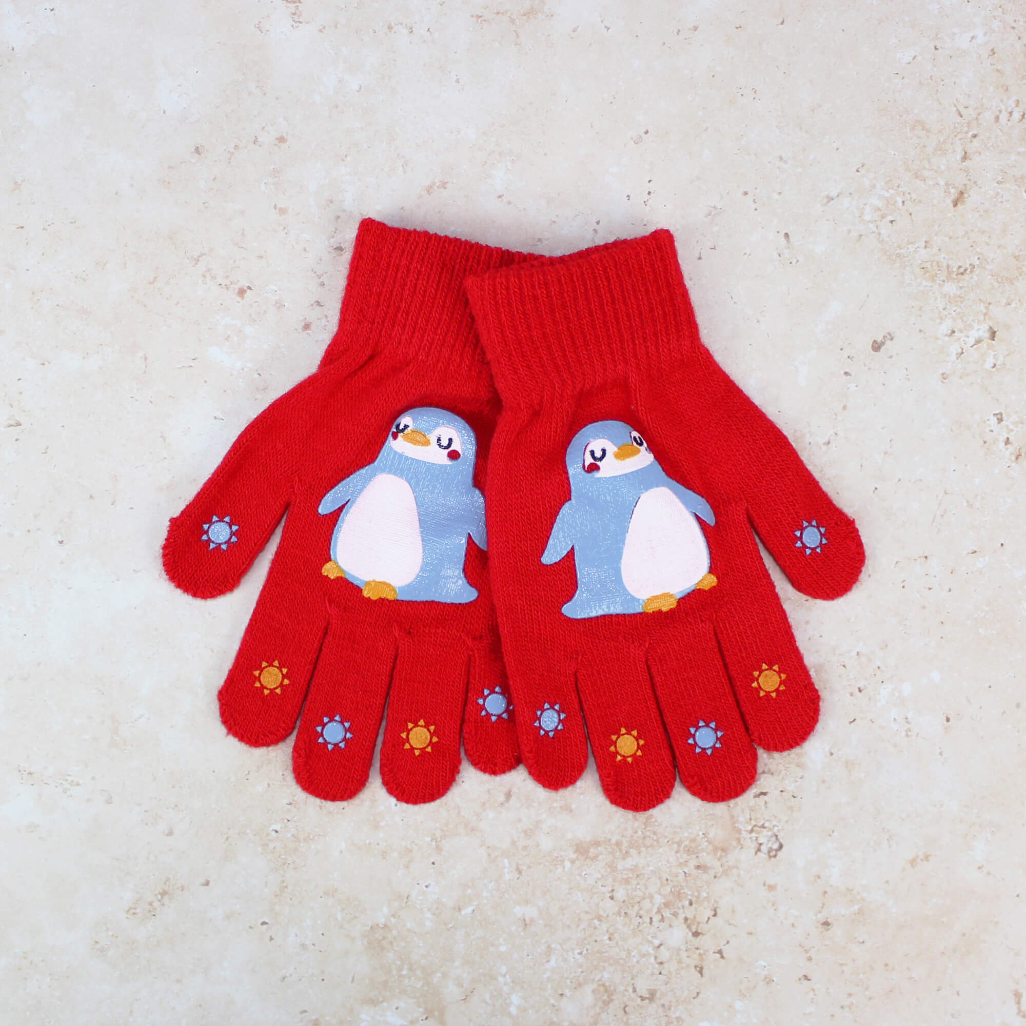Kids Red Penguin Gloves | TeddyT's