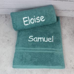 Personalised Swimming Bath Towel - Turquoise with White Embroidery
