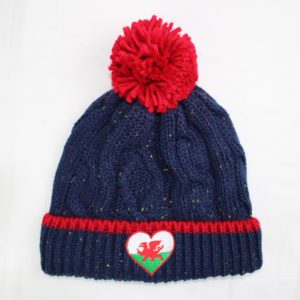 Welsh Heart Chunky Knit Blue Bobble Hat