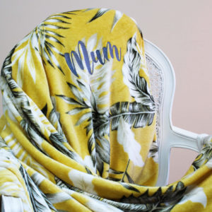 Personalised Palm Leaf Pattern Yellow Blanket Throw