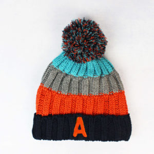 Personalised Initial Orange Striped Knitted Bobble Hat
