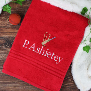 Personalised Embroidered Red Cricket Towel