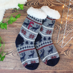 Kids Personalised Grey Fairisle Slipper Socks