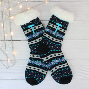 Kids Personalised Turquoise Fairisle Slipper Socks