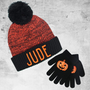 Personalised Bobble Hat & Pumpkin Design Gloves Set