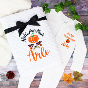 Personalised Pumpkin Baby Sleepsuit & Blanket Set