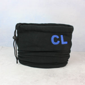 Personalised Royal Blue Initials Embroidered Black Fleece Snood Scarf with Adjustable Toggle