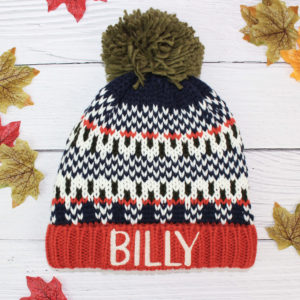 Kids Personalised Embroidered Fair Isle Knitted Bobble Hat
