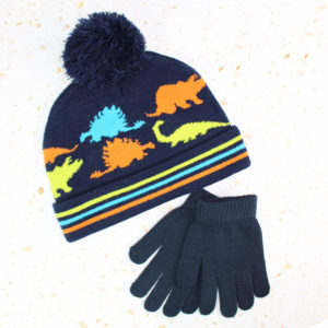 Kids Dinosaur Bobble Hat & Gloves Set