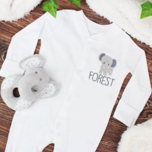 Personalised Embroidered Baby Elephant White Sleepsuit