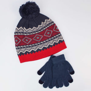Boys Airforce Fairisle Bobble Hat & Touch Screen Gloves
