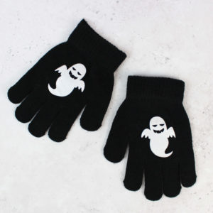Kids Ghost Design Black Gloves