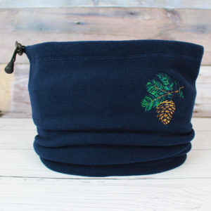 Embroidered Pine Cone Fleece Snood Scarf with Adjustable Toggle