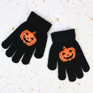 Kids Pumpkin Design Black Gloves