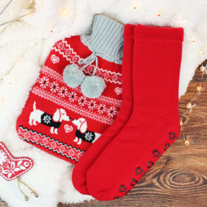 Red Cosy Slipper Socks & Hot Water Bottle Set