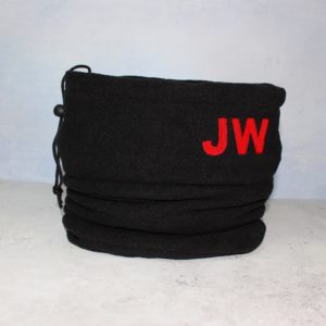 Personalised Red Initials Embroidered Black Fleece Snood Scarf with Adjustable Toggle