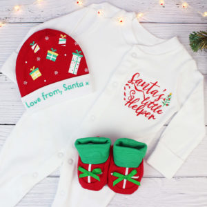 Santa's Little Helper Baby Sleepsuit, Sleep Hat & Booties Gift Set