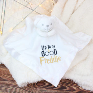 Personalised Embroidered Up To No Good Baby Comforter