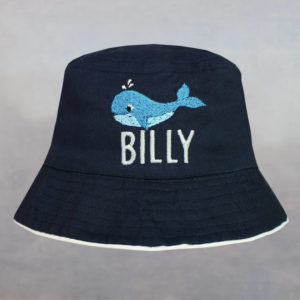 Personalised Embroidered Kid's Navy Whale Bucket Sun Hat