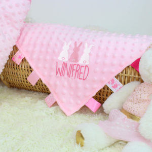 Personalised Pink Bunny Rabbit Taggy Blanket Baby Comforter