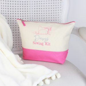 Personalised Sparkle Pink & Cream Sewing Kit Travel Bag