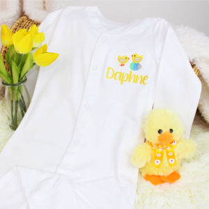 Personalised Spring Chicks Baby Grow & Chirping Chick Toy