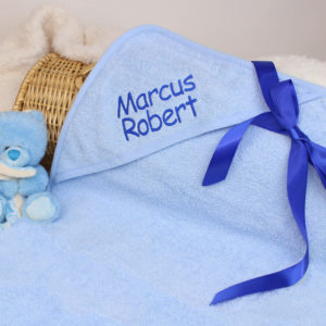 Personalised Embroidered Blue Hooded Baby Bath Towel