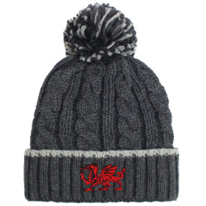 Wales Welsh Dragon Dark Grey Knitted Thermal Bobble Hat